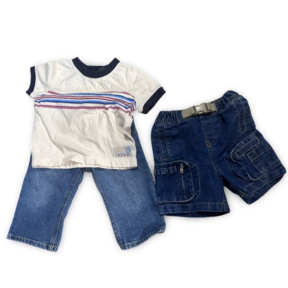 Cherokee  12 Months Clothing Lot 3 Pc Shirt  Shorts Blue White Outfit